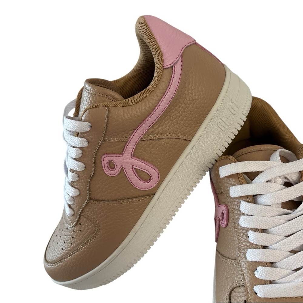 John Geiger Women’s Size 7 Tan & Pink Leather Sneakers – New No Box - Picture 8 of 8